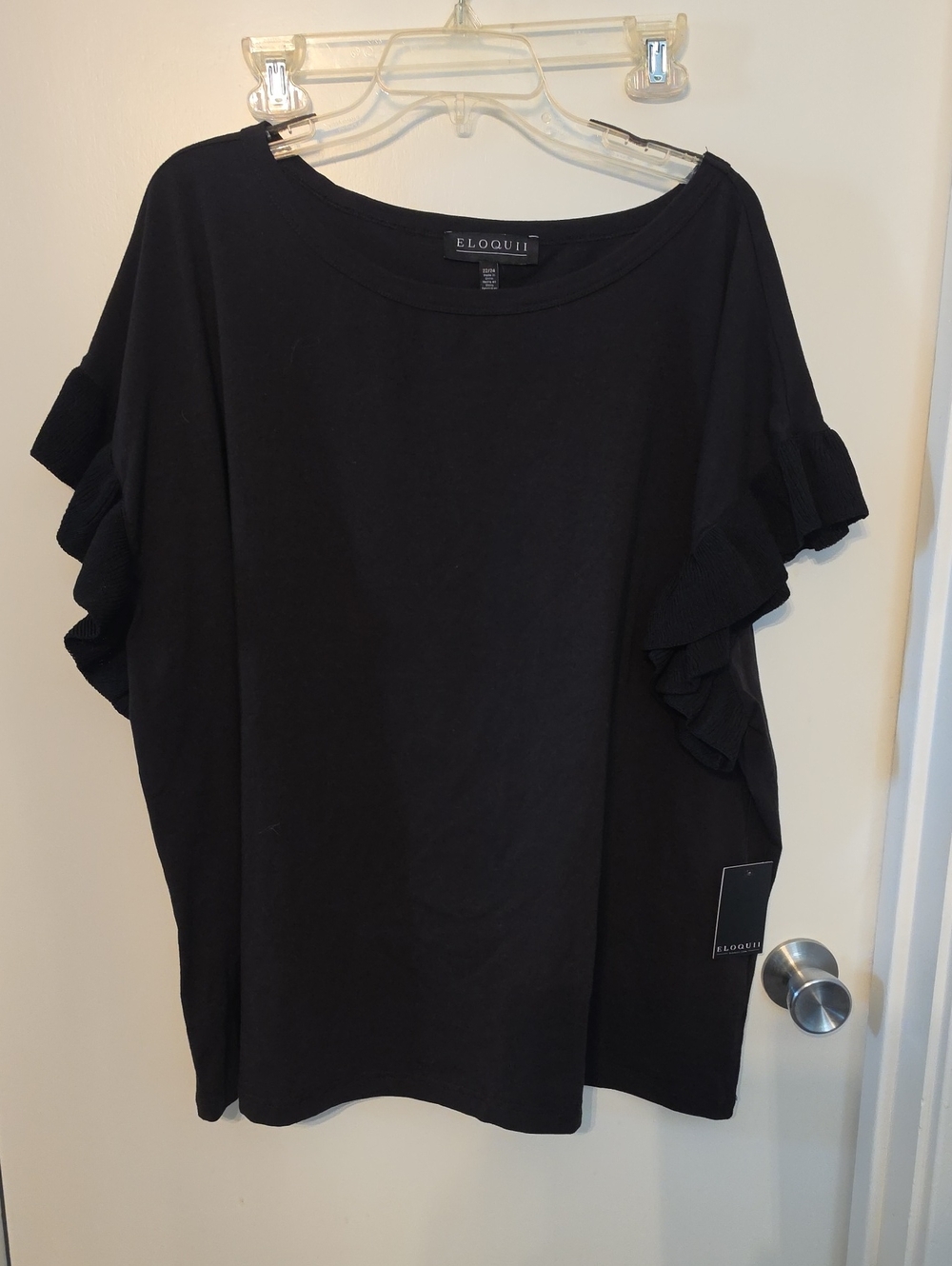 Eloquii Black Ruffle Sleeve Short Sleeve Tee